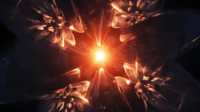 Glowing center with octagonal form  outer crystalline structures set against a dark starry space backdrop