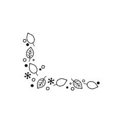 角に使える手描きの葉の装飾素材