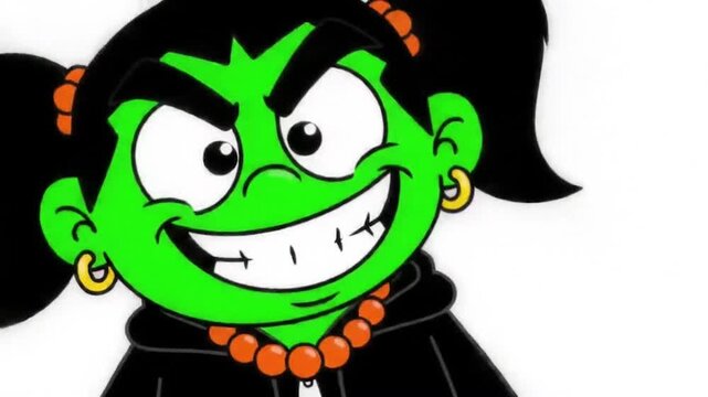 Playful Green Character with Beads Animation. Mischievous Animated Cartoon Figure Video. Cartoon Character in Hoodie Motion.