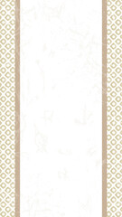 和紙風の背景に金色の和柄フレームを配した縦長の和風デザインイラスト