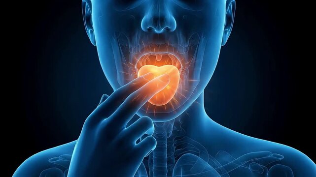 3D medical animation visualizing tongue pain and inflammation. Image of oral trouble.