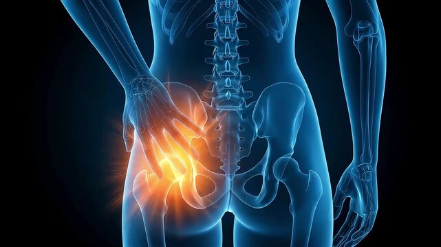 3D medical animation visualizing inflammation in the female buttocks and pelvis