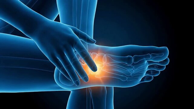 3D medical animation showing pain and inflammation in the soles of the feet