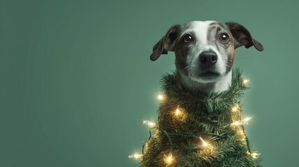Festive Dog in Christmas Tree Lights