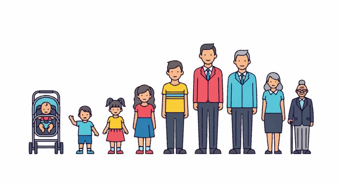 Diverse group of people showing different ages and stages of life.