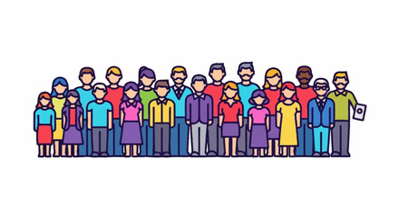 Diverse group of people standing together in a line.