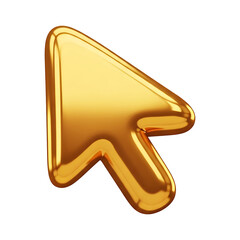 Golden cursor pointer arrow on transparent background with metallic finish, navigation icon for web and interface design