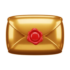 Golden envelope with red wax seal on transparent background, luxury invitation for premium communication and message