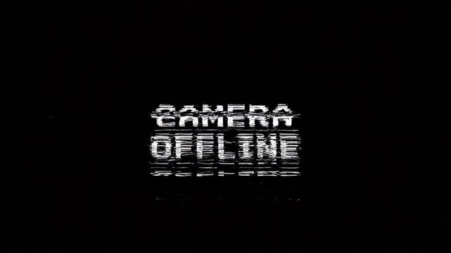 Abstract digital glitch effects showing camera offline and static images in a modern video presentation