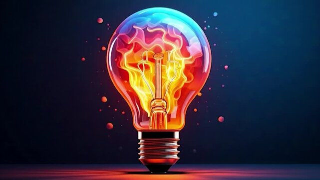Glowing Light Bulb with Brain Inside.