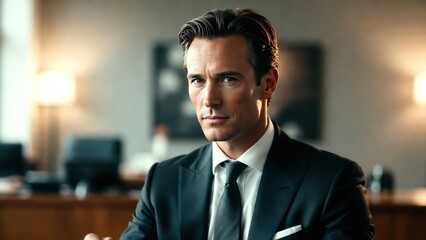 Fototapeta premium Confident caucasian male adult in business suit at office setting.