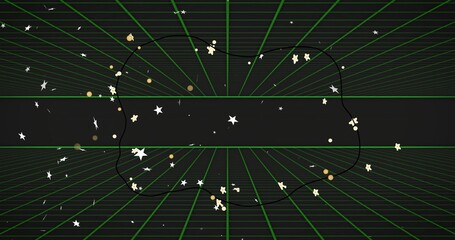 Obraz premium Displaying central dark wavy-outlined banner occupying center, floating amid green grid with stars