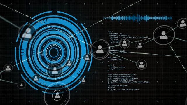 HUD pulsing, hub expanding and spawning nodes, linking to code and waveform, mapping connections