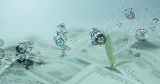 On play glassy net moving right, rotating nodes, stretching rods over bill sprout, showing growth