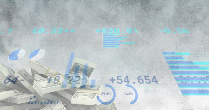 On start HUD animating above USD bundles, ticker sliding and gauges updating showing market trends