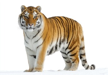 Obraz premium Majestic tiger with orange and black stripes isolated on white background