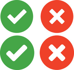 Fototapeta premium Four circular with green check marks and red cross symbols on a white background