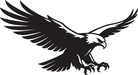 Soaring bald eagle with talons out, fierce and majestic black and white vector illustration