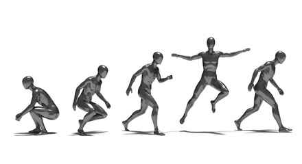 A series of sequential action of a person demonstrate the process of exercise with athletic movement in gray scale.
