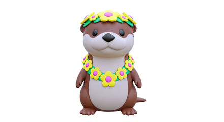 Cute Otter Wearing Flower Crown and Lei