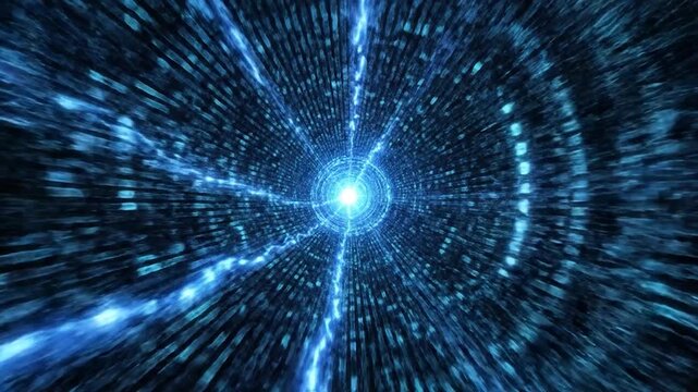 Blinding blue light radiates from a vortex, pulling everything inward