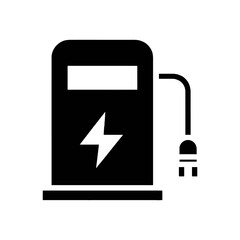Simple black silhouette icon representing an electric vehicle charging station with a lightning bolt symbol