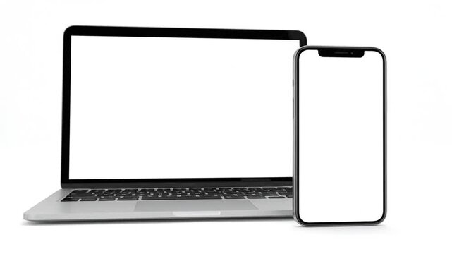 Modern digital laptop with a blank black screen isolated on a white background, featuring a sleek notebook design for business technology and communication equipment