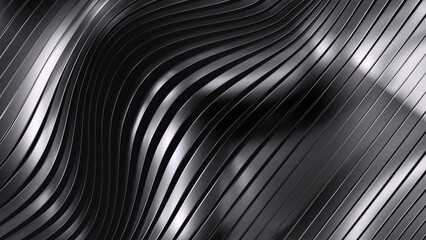 Abstract wavy black metal texture background 3D rendered