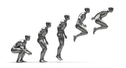 A series of sequential images of a figure executing a high jump, the focus on human body, capturing the dynamic motion of athleticism.