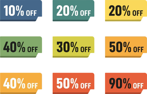 Collection of colorful discount banners with varying percentage offers displayed prominently on a digital interface