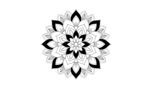 Luxury floral mandala black and white ornamental silhouette vector design isolated on transparent background
