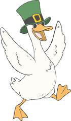 A funny and cute goose illustration celebrating St. Patrick's Day.