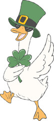 A funny and cute goose illustration celebrating St. Patrick's Day.