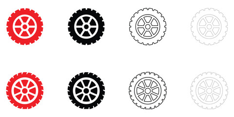 car tyre icon vector set, car wheel symbol vector, silhouette and line art illustration © GraphicsHub