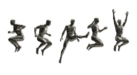 Fototapeta premium A sequence of silhouetted figures showcase a dynamic leap, capturing the essence of human agility and the spirit of physical challenge.