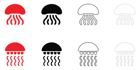 jellyfish icon vector set, ocean animal jellyfish symbol vector, silhouette and line art illustration © GraphicsHub