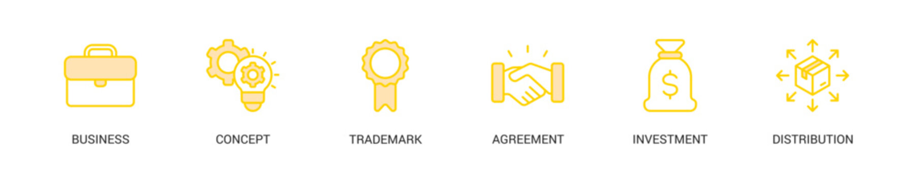 Franchise Lineal Yellow Icon Set For Web Banner. Vector Illustration Concept With Some Icons. Designed In Line Color Style