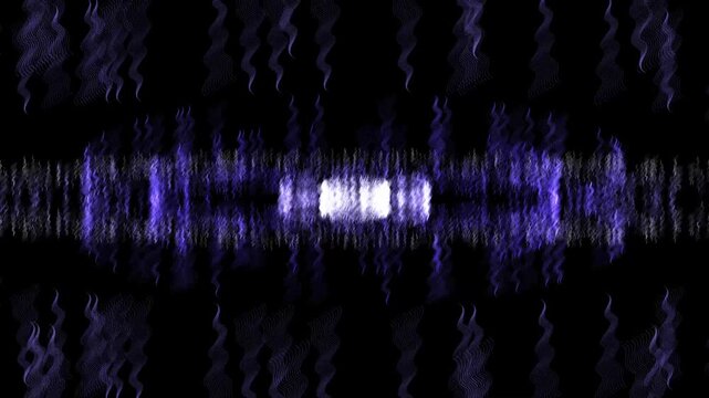 White oval encircled by purple squiggles on black background