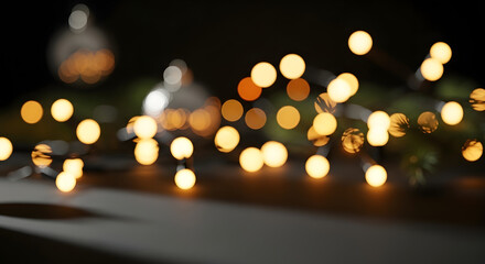 Bright colorful Christmas lights and blurred city traffic create a defocused bokeh celebration on a dark night street with abstract holiday shine