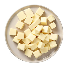 A plate of cubed butter on a transparent background