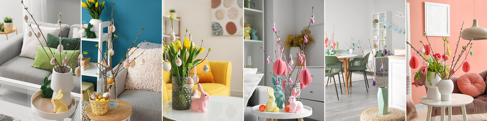 Collage of beautiful Easter decorations at home