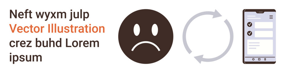 Fototapeta premium Feedback, evaluation, user experience, system process, review, communication concept. Sad face emotion, circular arrows and mobile checklist. Feedback and evaluation
