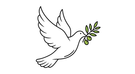Obraz premium Minimalist Black Dove Silhouette Holding Green Olive Branch