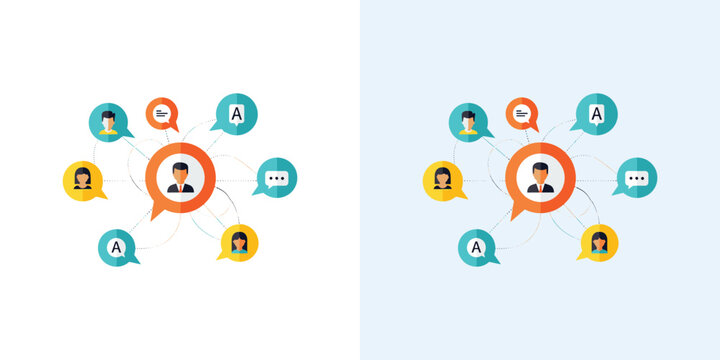 Dynamic illustration of a communication network, connecting diverse individuals in a social hub for collaboration and global interaction concepts
