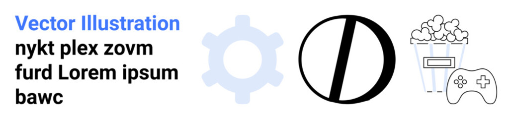 Technology, prohibition, gaming, entertainment, user interface, media concepts. Gear, no symbol popcorn and gamepad illustration. Technology and prohibition concept © robu_s