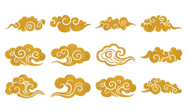 gold glitter Japanese clouds collection set