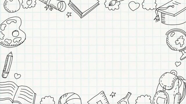 Back to School Notebook Doodle Frame Background with Hand Drawn Education Elements