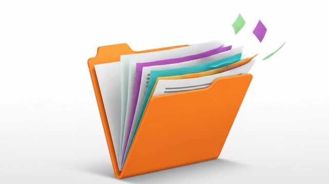 Colorful Document Folder with Papers, Office Setting, Digital Image, Minimalist Style, Top View