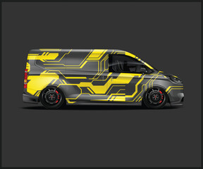 Yellow and gray van with futuristic design on side profile © MdAbdullah