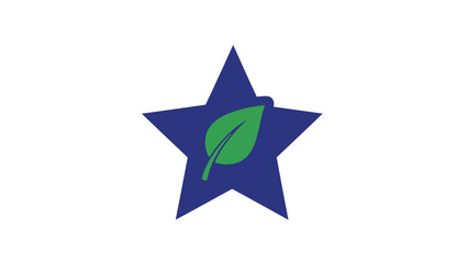 Obraz premium Blue Star Shape with Green Leaf Inside.
